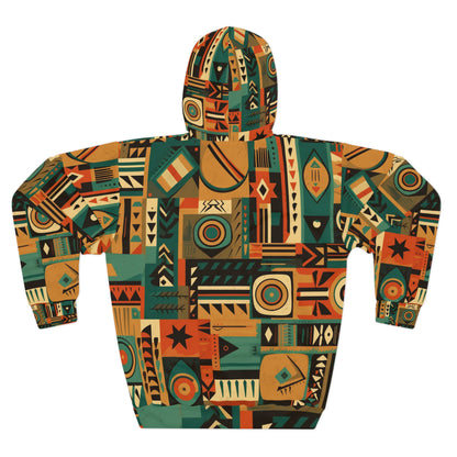 Sudadera con capucha unisex con diseño de patrón geométrico de inspiración tribal en tonos terrosos (AOP)