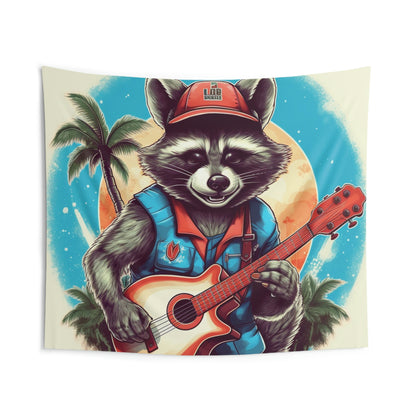 Ukelele tocando mapache - Tapices de pared para interiores con arte de isla musical de animales peludos 