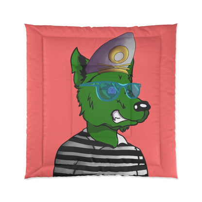 Cyborg Wolf Green Fur Striped Shirt Gold Sailor Hat Blue Glasses Comforter