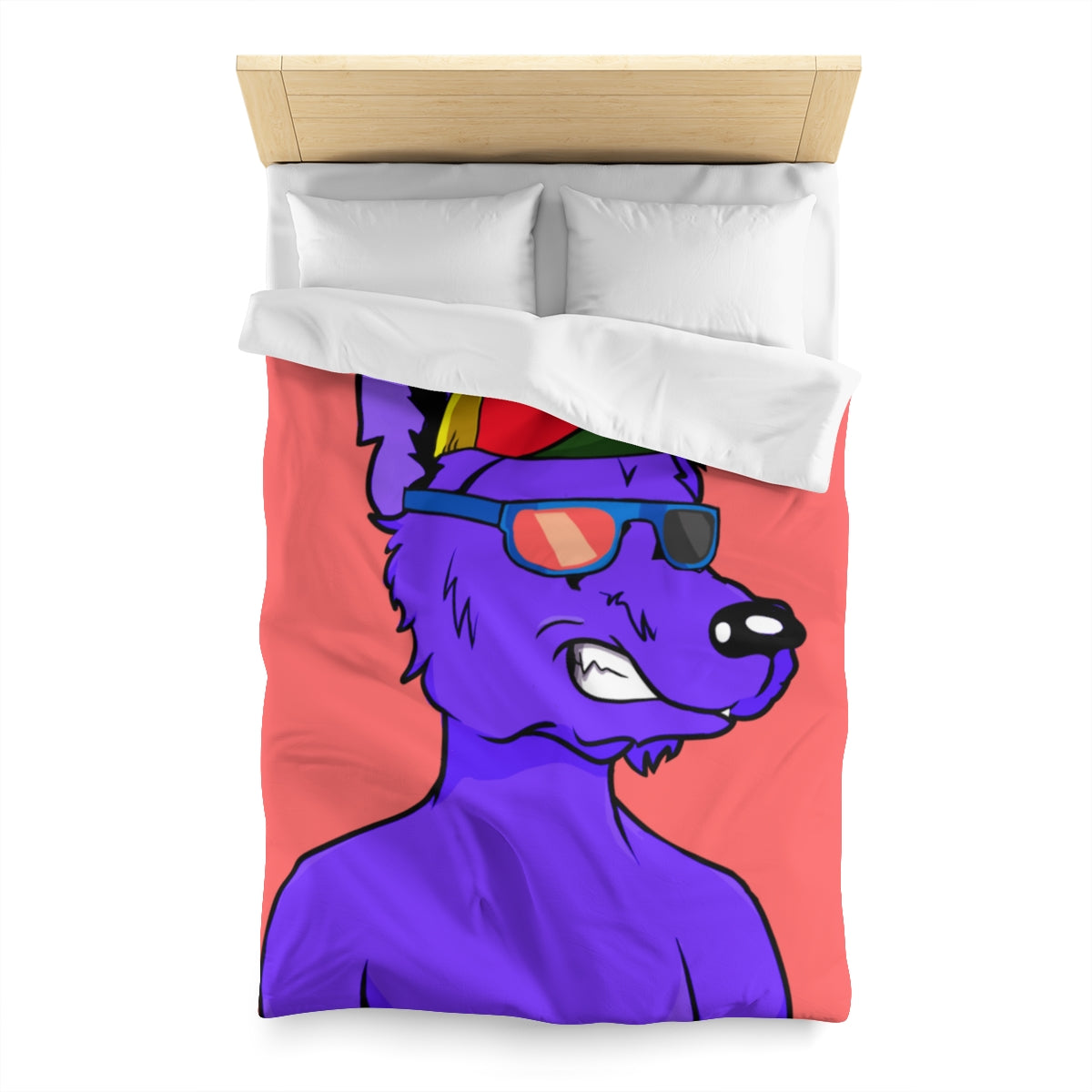 Cyborg Wolf Purple Fur Propeller Hat Colored Sunglasses Microfiber Duvet Cover