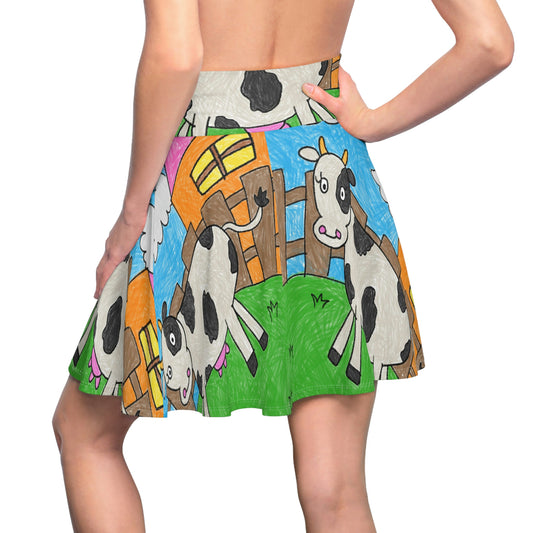 Cow Moo Farm Barn Animal Character Women's Skater Skirt