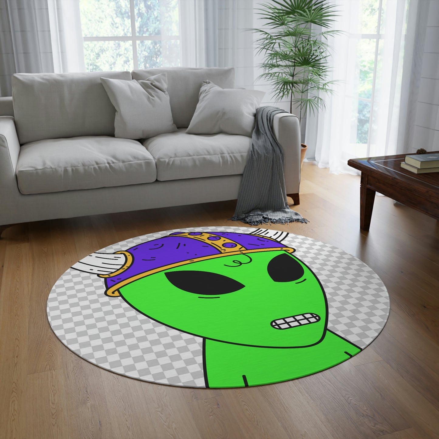 Purple Viking Helmet Digital Teeth Alien Visitor Round Rug - Visitor751