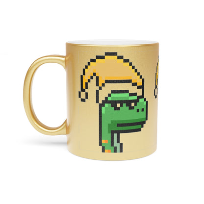 Christmas Dinosaur Santa Seasonal Metallic Mug (Silver\Gold)