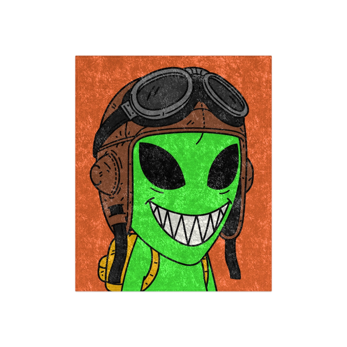 Aviator Flying Cap Green Alien Visitor Big Smile Teeth Yellow Backpack Crushed Velvet Blanket