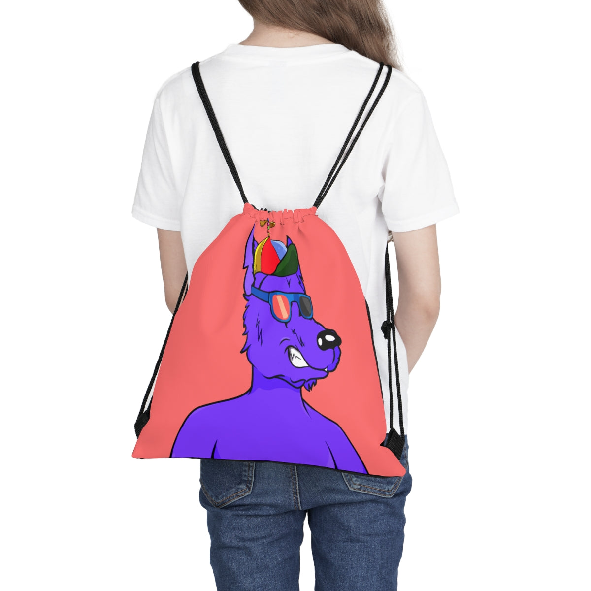 Cyborg Wolf Purple Fur Propeller Hat Colored Sunglasses Outdoor Drawstring Bag