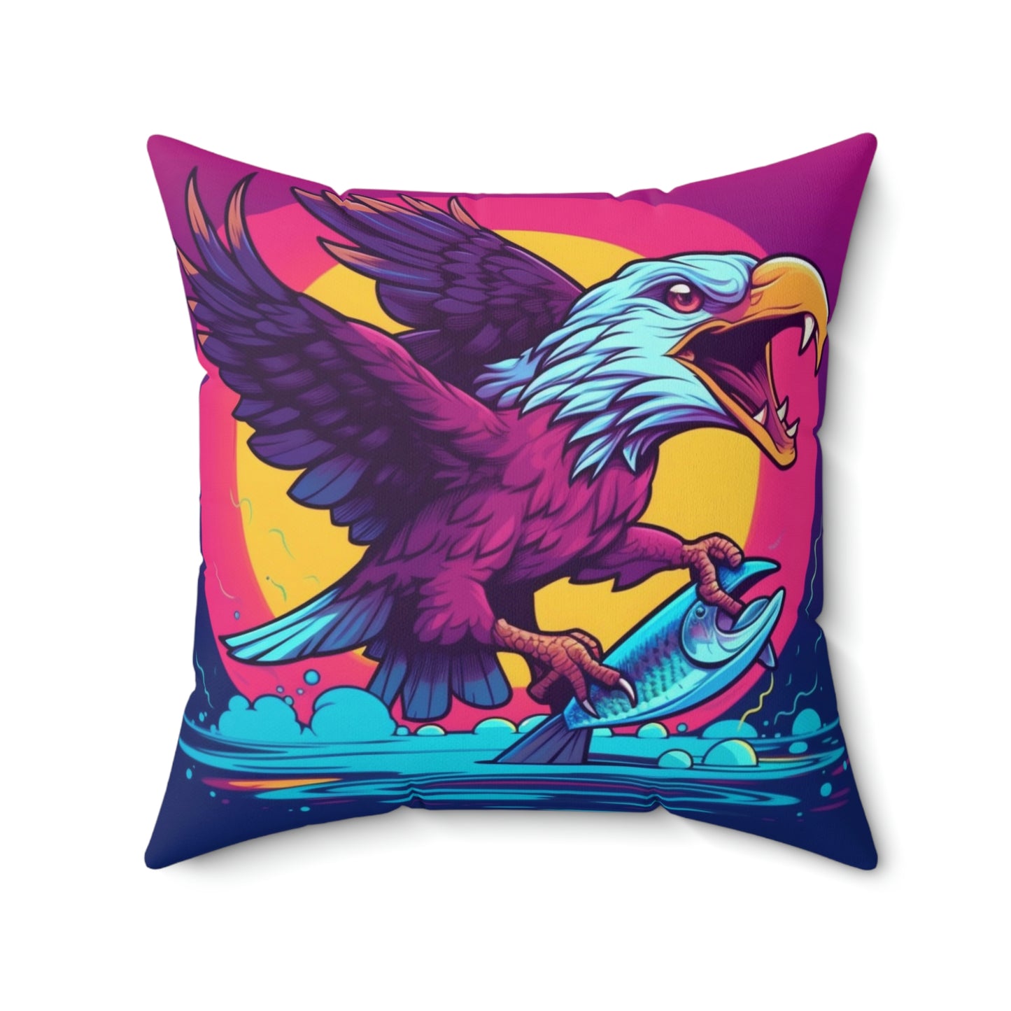 American Bald Eagle USA Fish Catch Dinner Graphic Spun Polyester Square Pillow