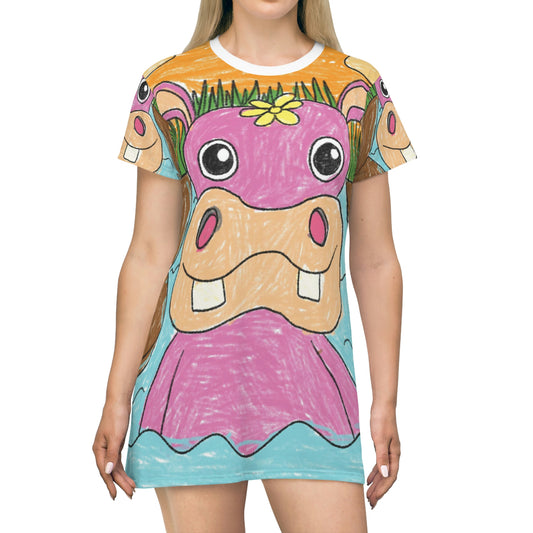 Hippo Hippopotamus Animal Creature Graphic All Over Print T-Shirt Dress