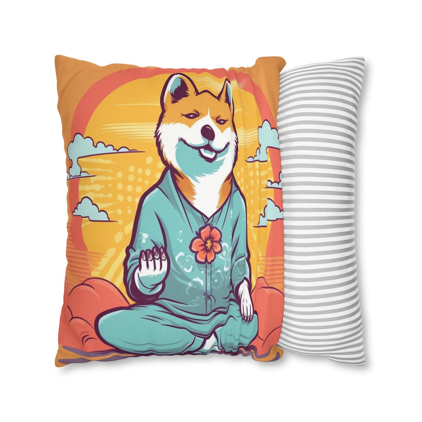 Shiba Inu Yoga Crypto Dog Namaste japonés: funda de almohada cuadrada de poliéster hilado 