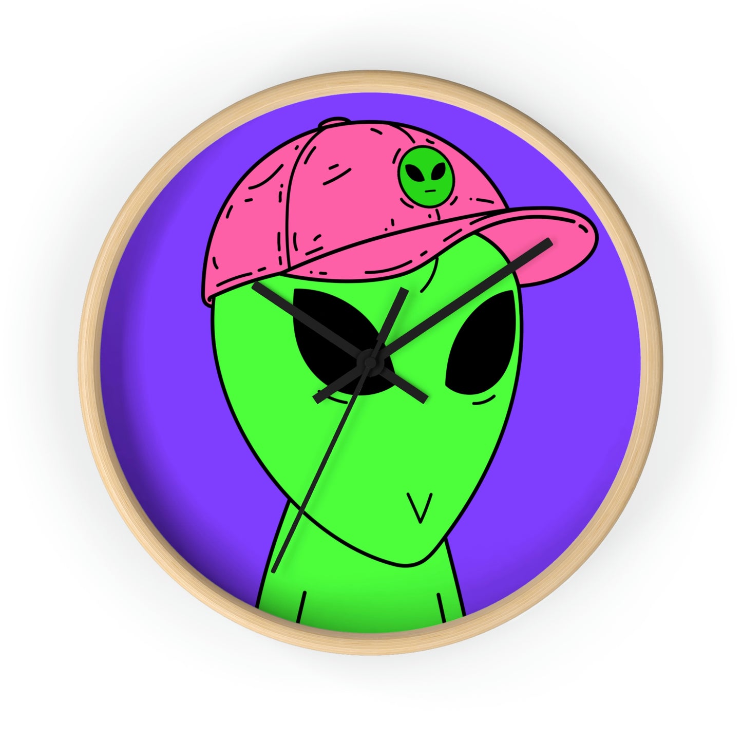 Green Alien V Face Pink Visi hat Visitor Wall clock