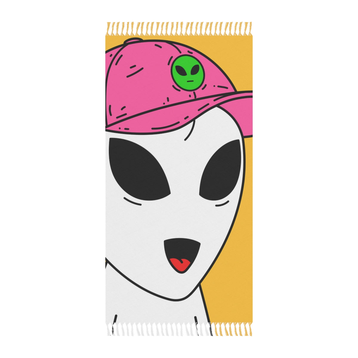 Alien Blanco Sonrisa Sombrero Rosa Visitante Ojos Grandes Paño Playa Boho