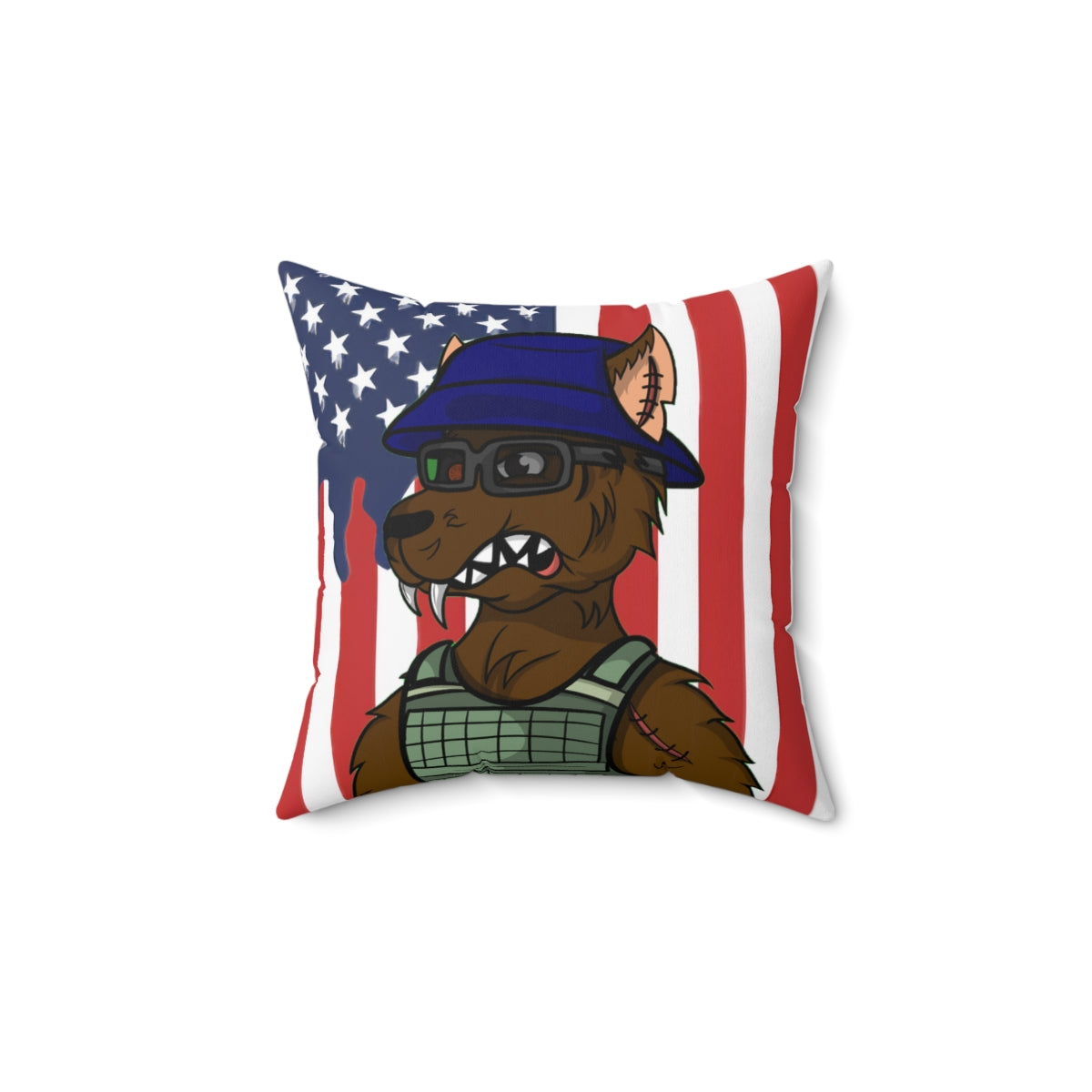 Military Army Cyborg Werewolf USA American Flag Wolf Spun Polyester Square Pillow