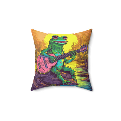 Pink Guitar Swamo Frog Outdoor Adventure Music Graphic Spun Polyester Square Pillow