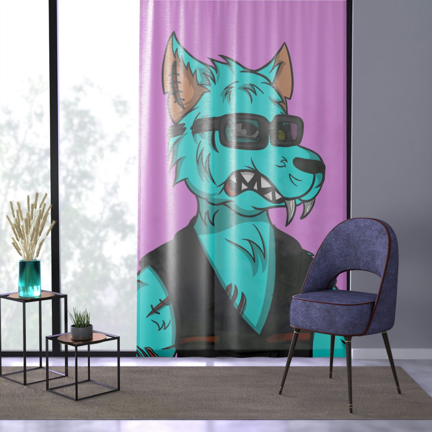 Wolve Aqua Water Blue Wolf Cyborg Window Curtain