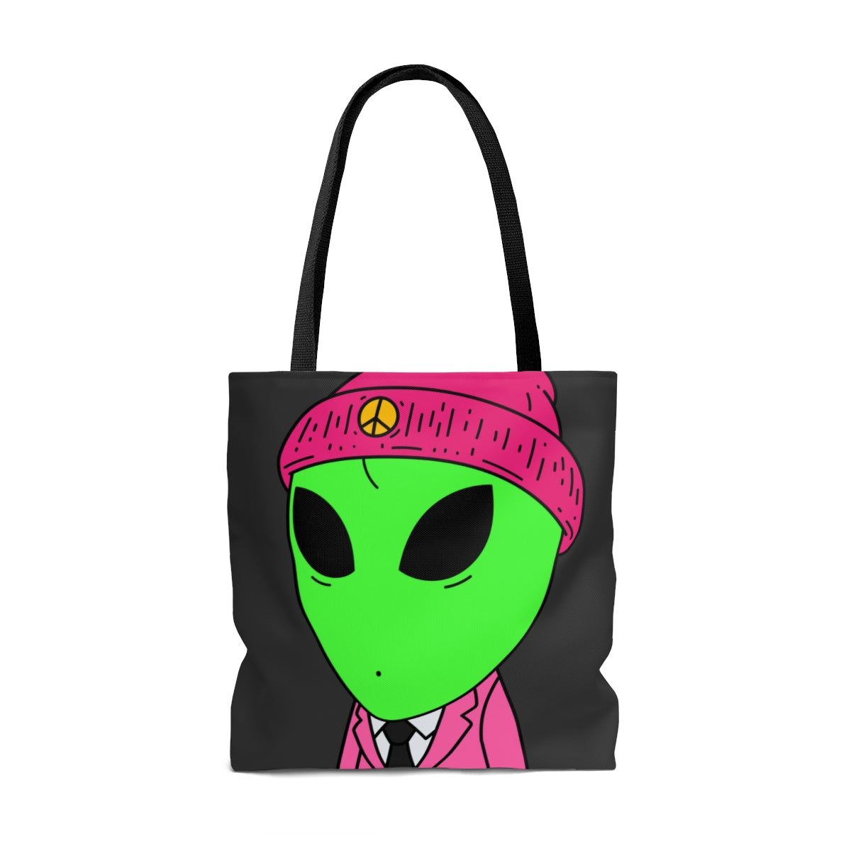 Pink Peace Hat Suit Green Alien Visitor AOP Tote Bag