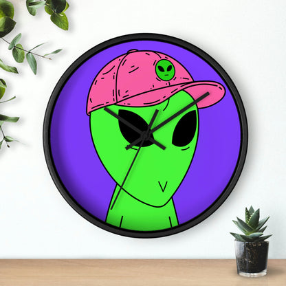 Green Alien V Face Pink Visi hat Visitor Wall clock