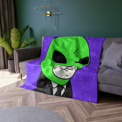 Green Alien Business Suit Dog Face Visitor Crushed Velvet Blanket