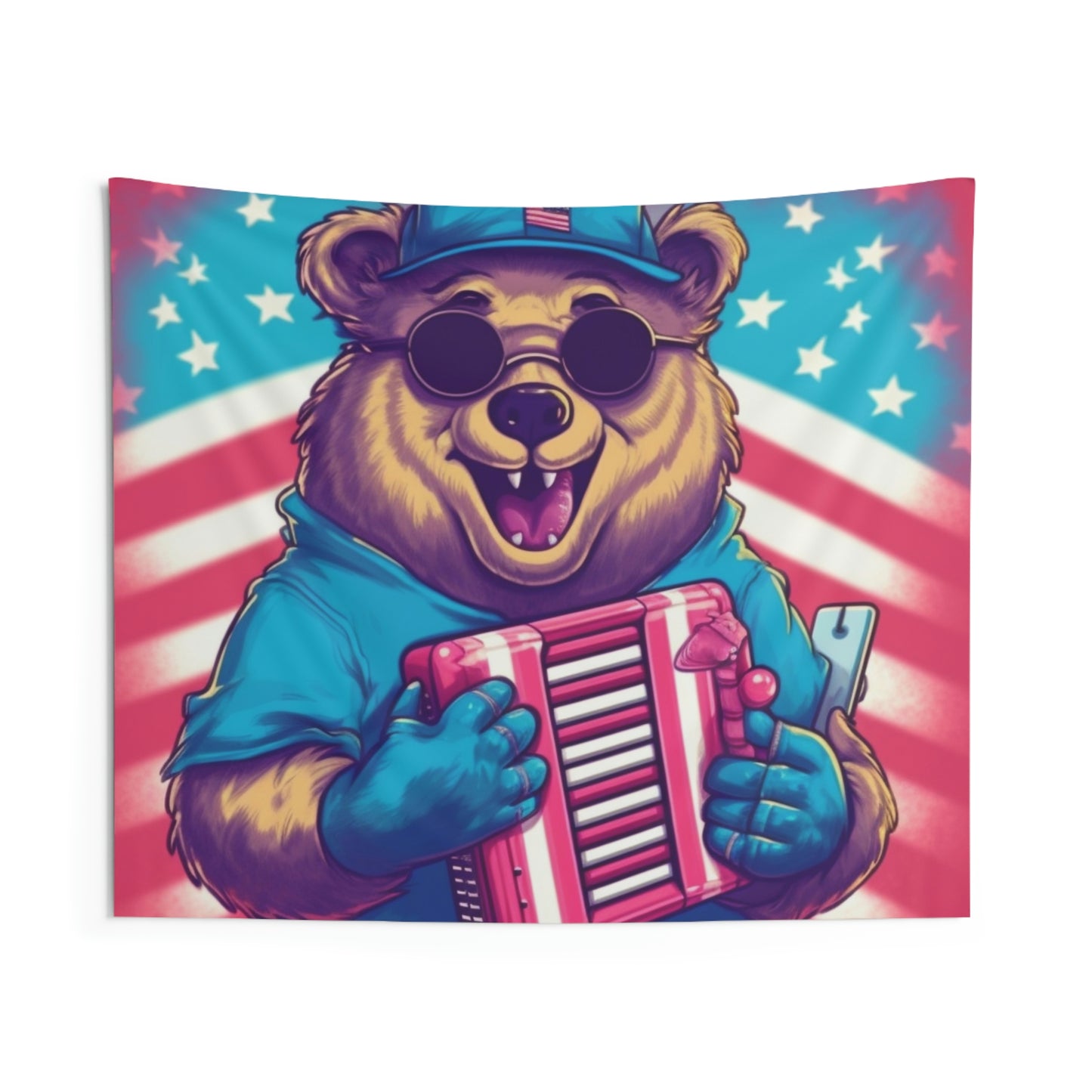 Accordion Musical Bear USA American Style Animal Indoor Wall Tapestries