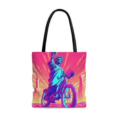 Statue of Liberty USA Bike Rider Graphic Tote Bag (AOP)