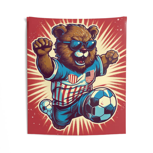 Barras y estrellas de fútbol: Patriotismo Oso patriótico jugando a la pelota Tapices de pared interior 