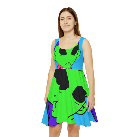 Moody Alien Visitor Women's Skater Dress (AOP)