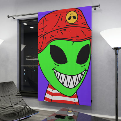 Cortinas de ventana con gran sonrisa de dibujos animados de personajes alienígenas (1 pieza)