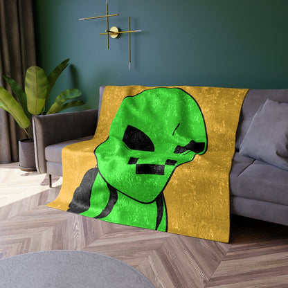 Green Alien Visitor Digital Face Black Backpack Crushed Velvet Blanket