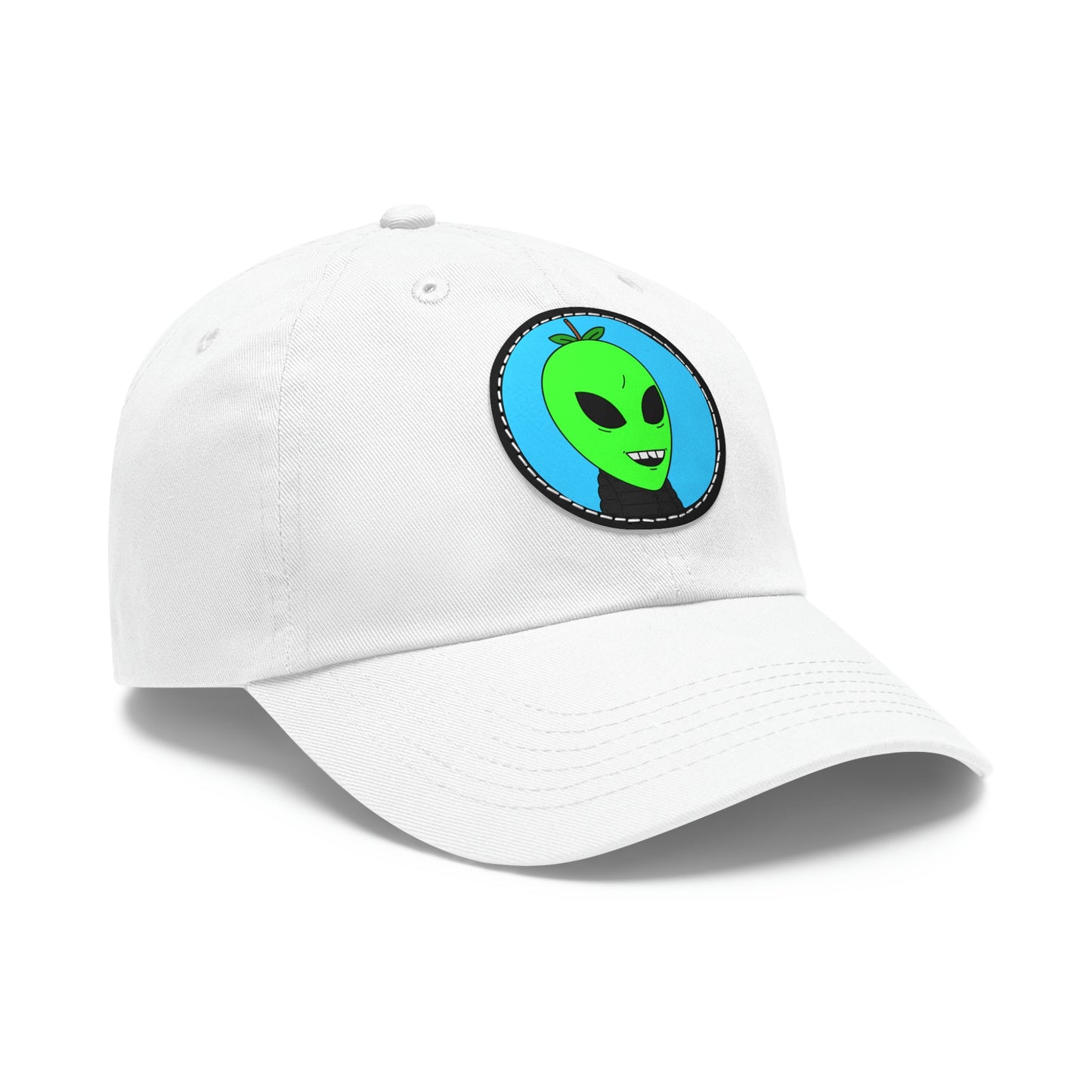 Green Apple Chipped tooth Visitor Smiling Dad Hat with Leather Patch (Round)