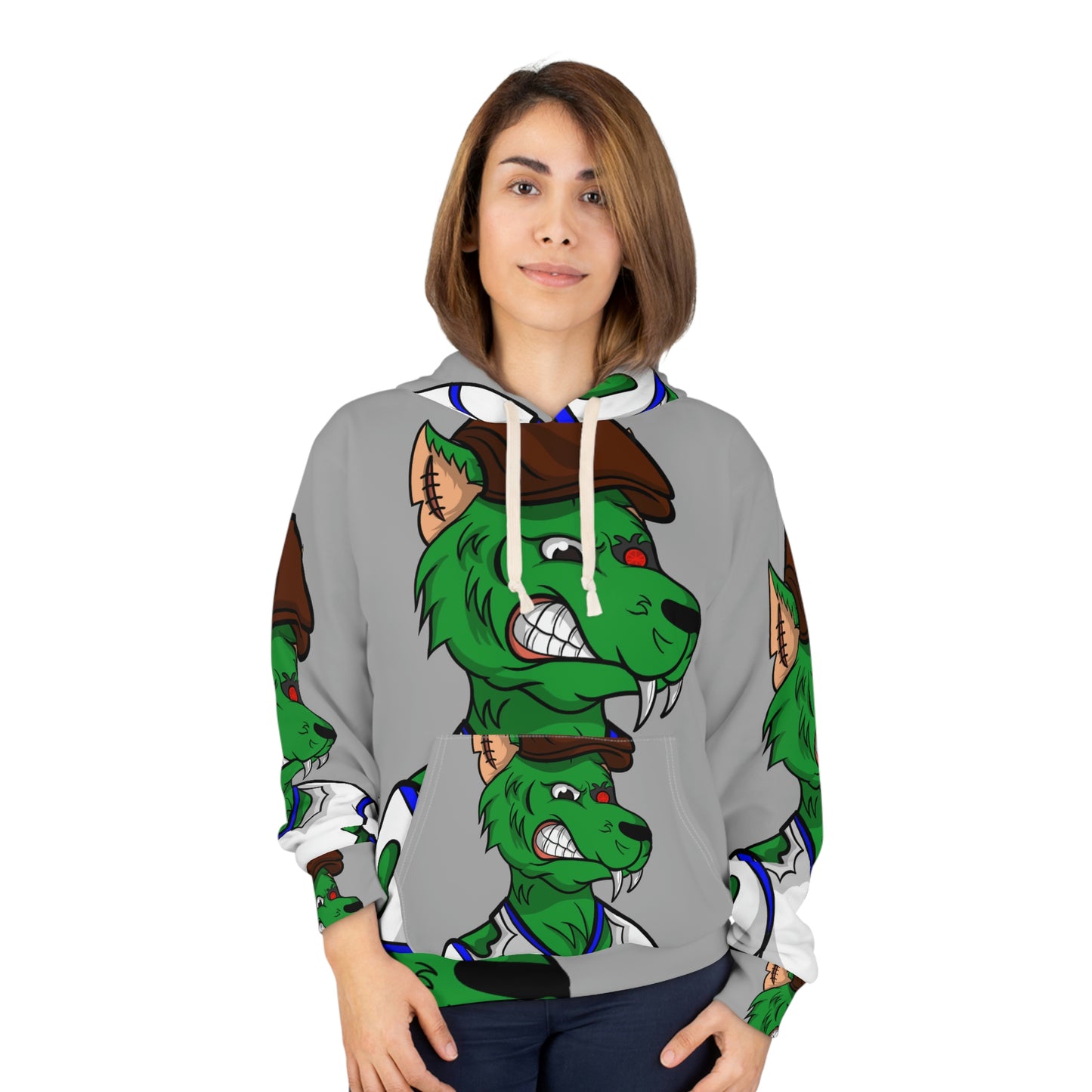 Barrette Hat Cyborg Hacker Wolf AOP Unisex Pullover Hoodie