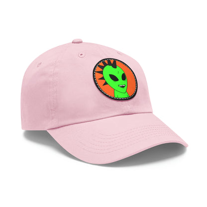 Black Hair Spiked Visitor Alien Dad Hat with Leather Patch (Round)