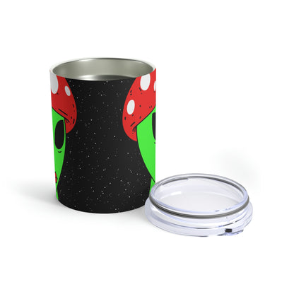 Mushroom Head Green Alien Visitor w/ Red Lips Tumbler 10oz