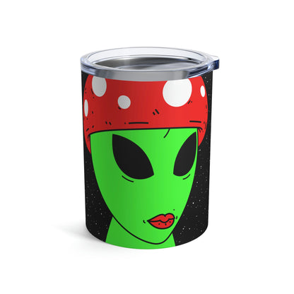 Mushroom Head Green Alien Visitor w/ Red Lips Tumbler 10oz