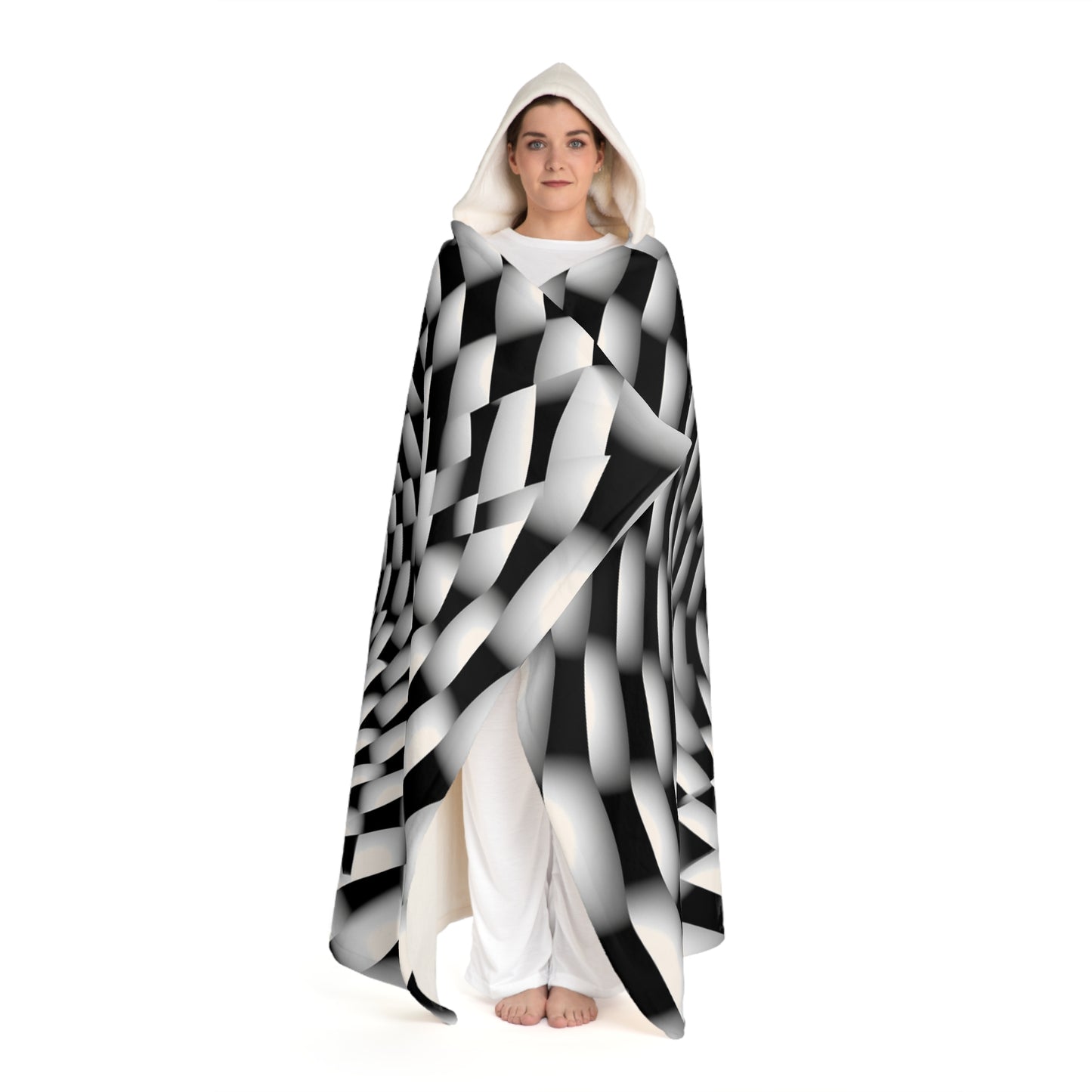 3D Optical Illusion Vortex Bottomless Hole design Hooded Sherpa Fleece Blanket