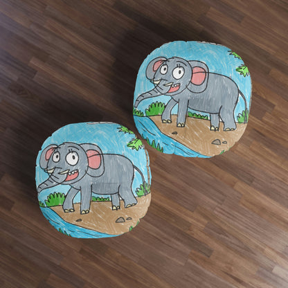 Elefante Elephant King Safari Animal Tufted Floor Pillow, Round