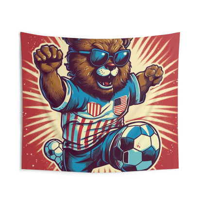 Soccer Stars and Stripes: Patriotism Patriotic Bear Playing Ball Indoor Wall Tapestries