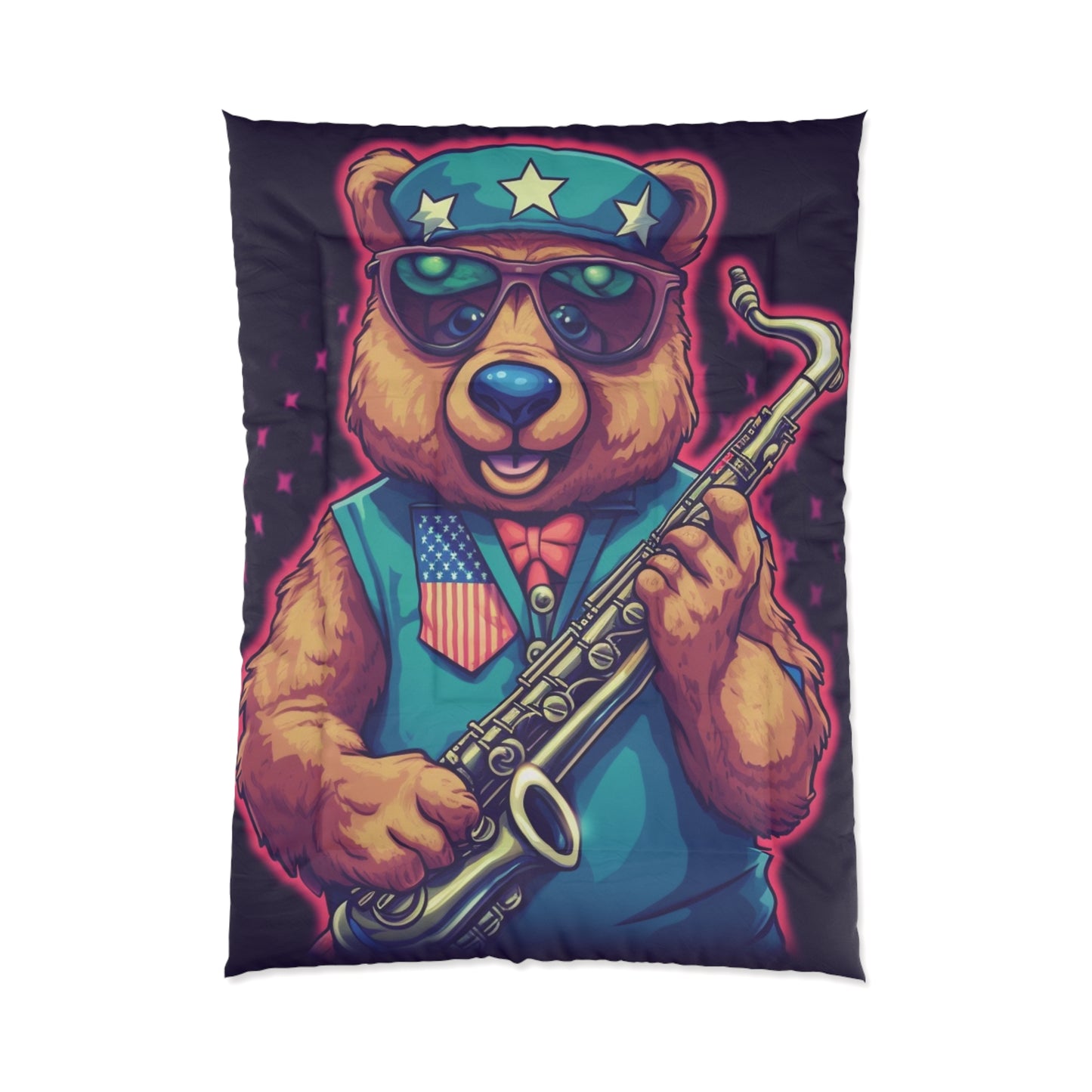 Jazz Stars and Stripes: Celebrate 4th of July with the Patriotic Bear's Saxophone Comforter