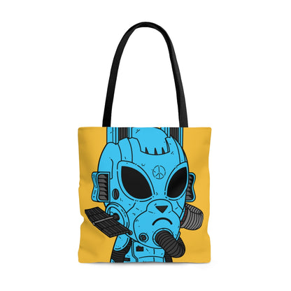 Blindado Azul Paz Futuro Alien Cyborg Máquina Visitante AOP Bolsa de tela 