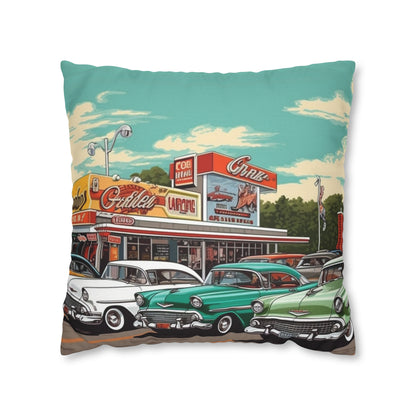 1950s Classic Car Collection Retro Artwork Spun Polyester Square Pillow Case