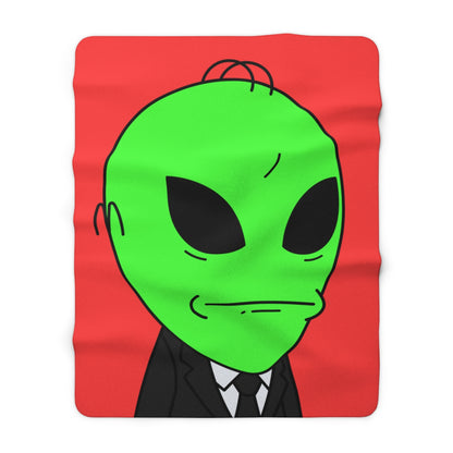 Green Hair Alien Business Black Suit Large Okay Mouth Visitor Sherpa Fleece Blanket