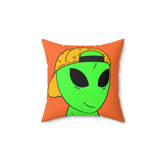 Green Alien Yellow Hat Visitor Spun Polyester Square Pillow