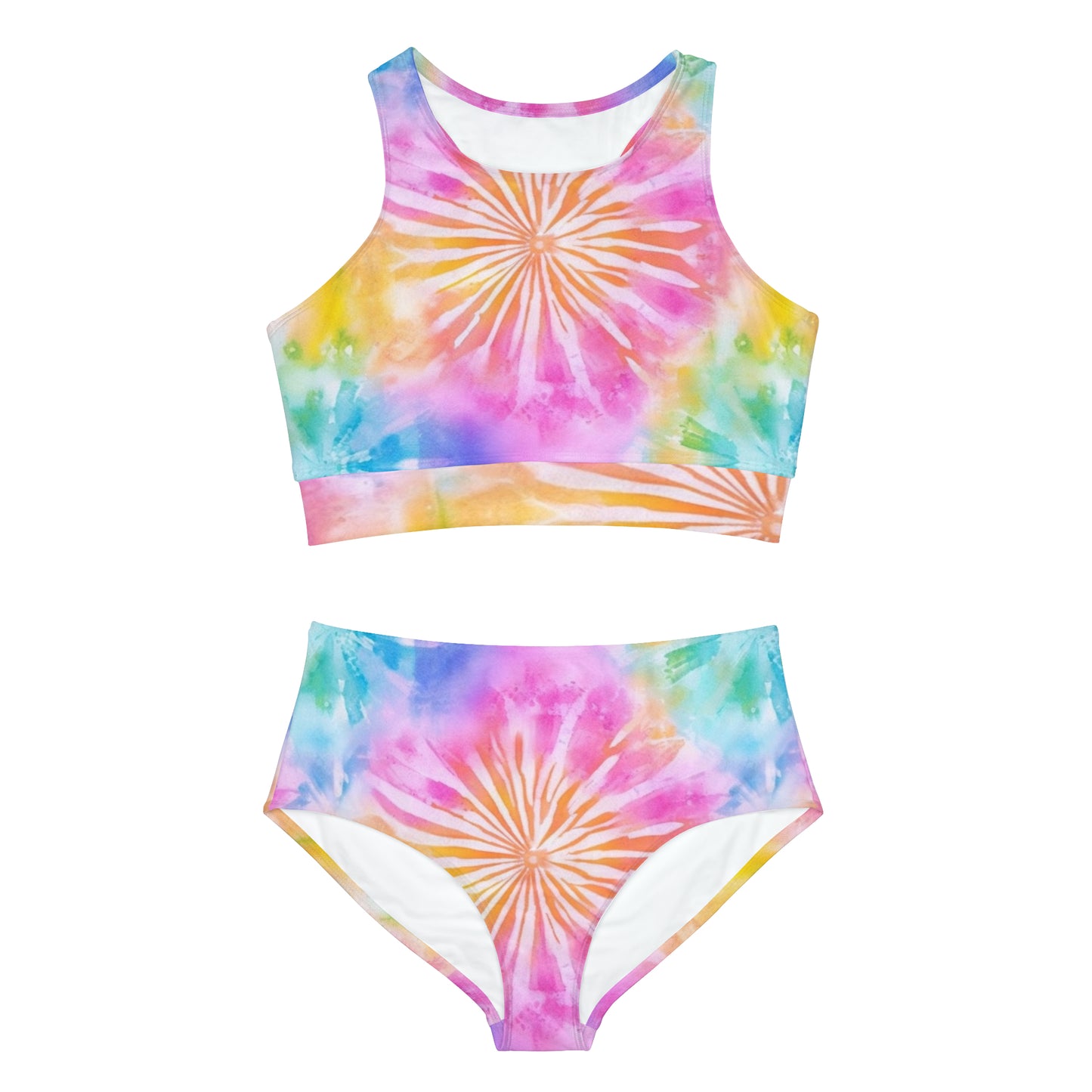 Boho Beach Vibe Pastel Hues Tie-Dye Pattern Design Sporty Bikini Set (AOP)