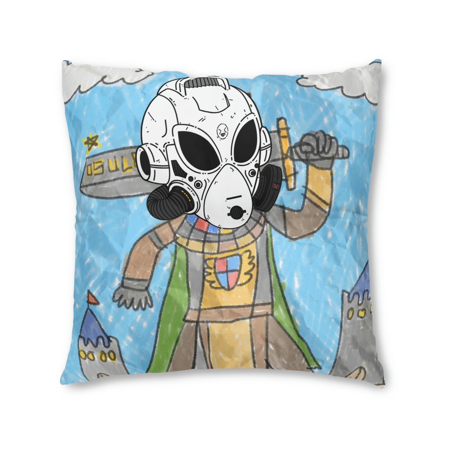 Robot Anime Large Sword Warrior Battle Alien LOL Visitor Tufted Floor Pillow, Square