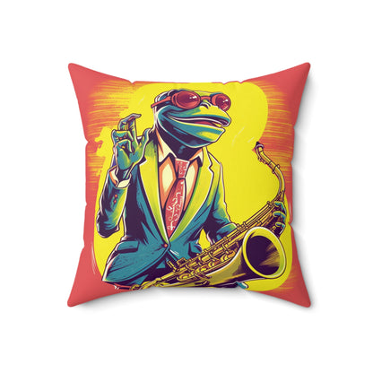 Frog Playing Saxophone Instrument Music Graphic Spun Polyester Square Pillow