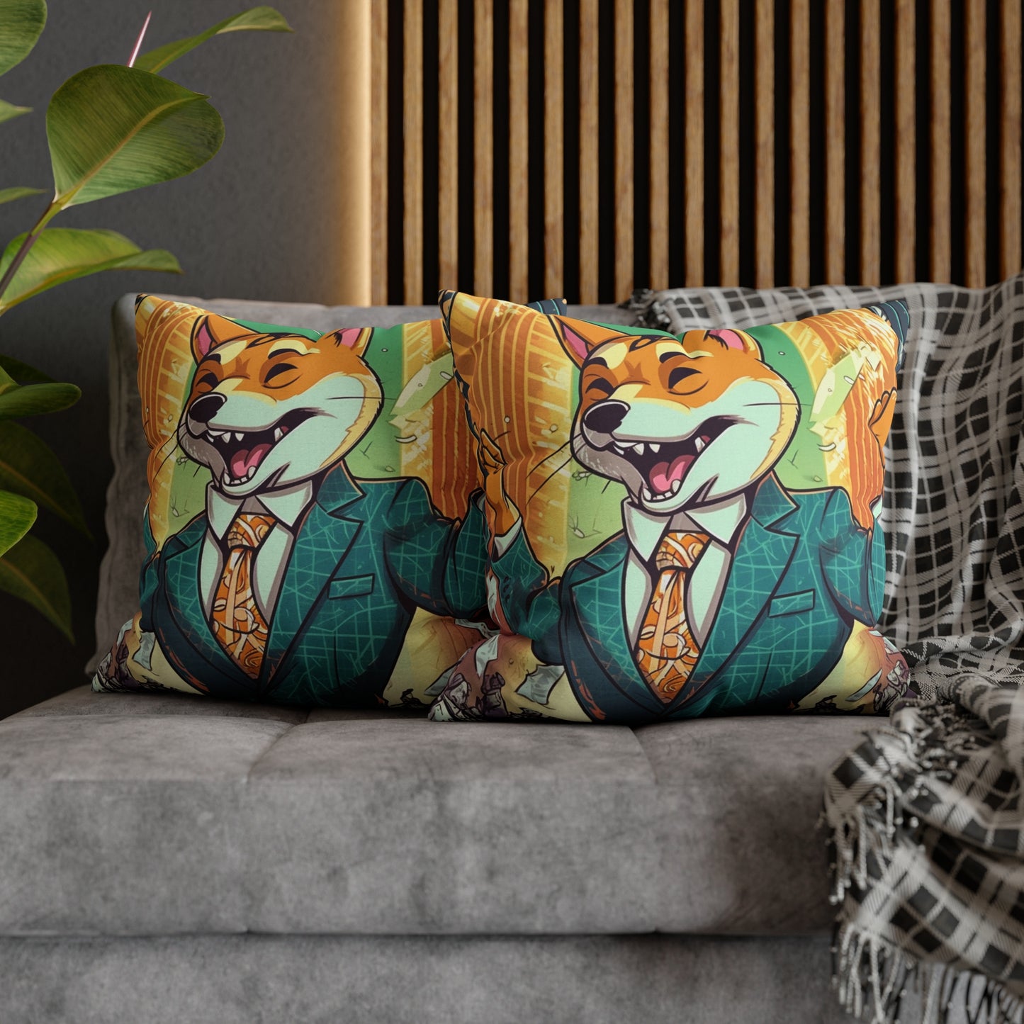 Synthwave Shiba Inu NYSE Collector's Gear: Spun Polyester Square Pillow Case