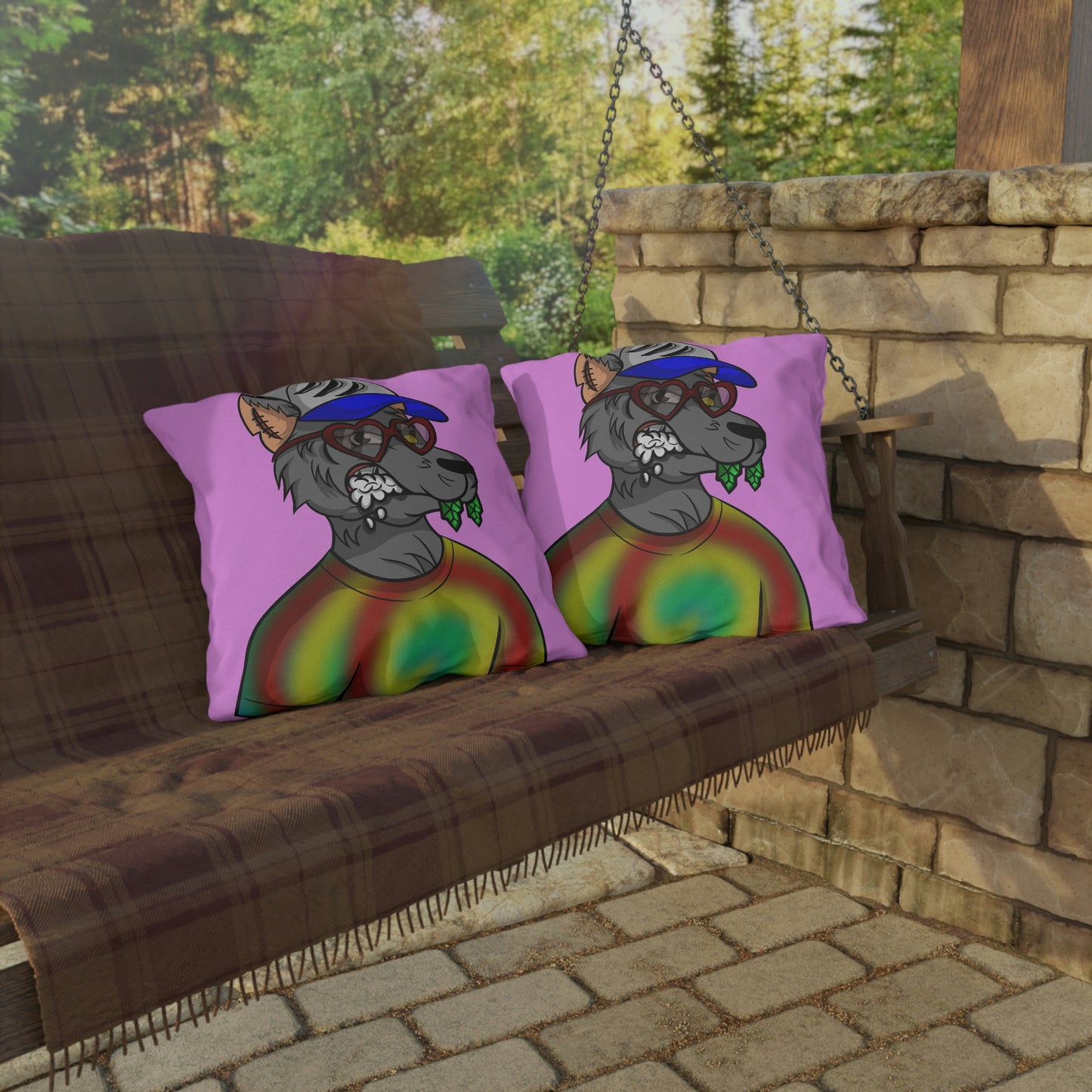 Valentine Heart Wolf Werewolve Tiedye Outdoor Pillows