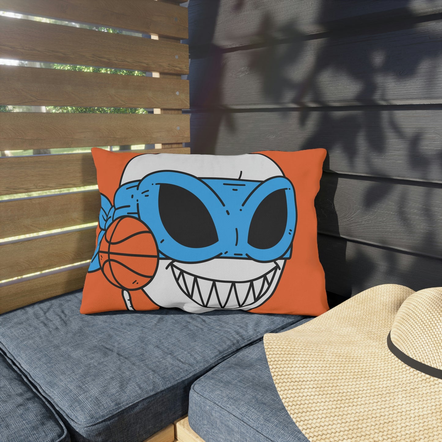 Alien BBall Sport Ninja Mask Orange Basketball Outdoor Pillows