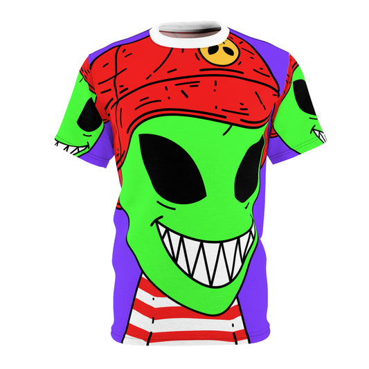 Alien Space Character Cartoon Enjoy Superb Smile Unisex AOP Cut & Sew Tee