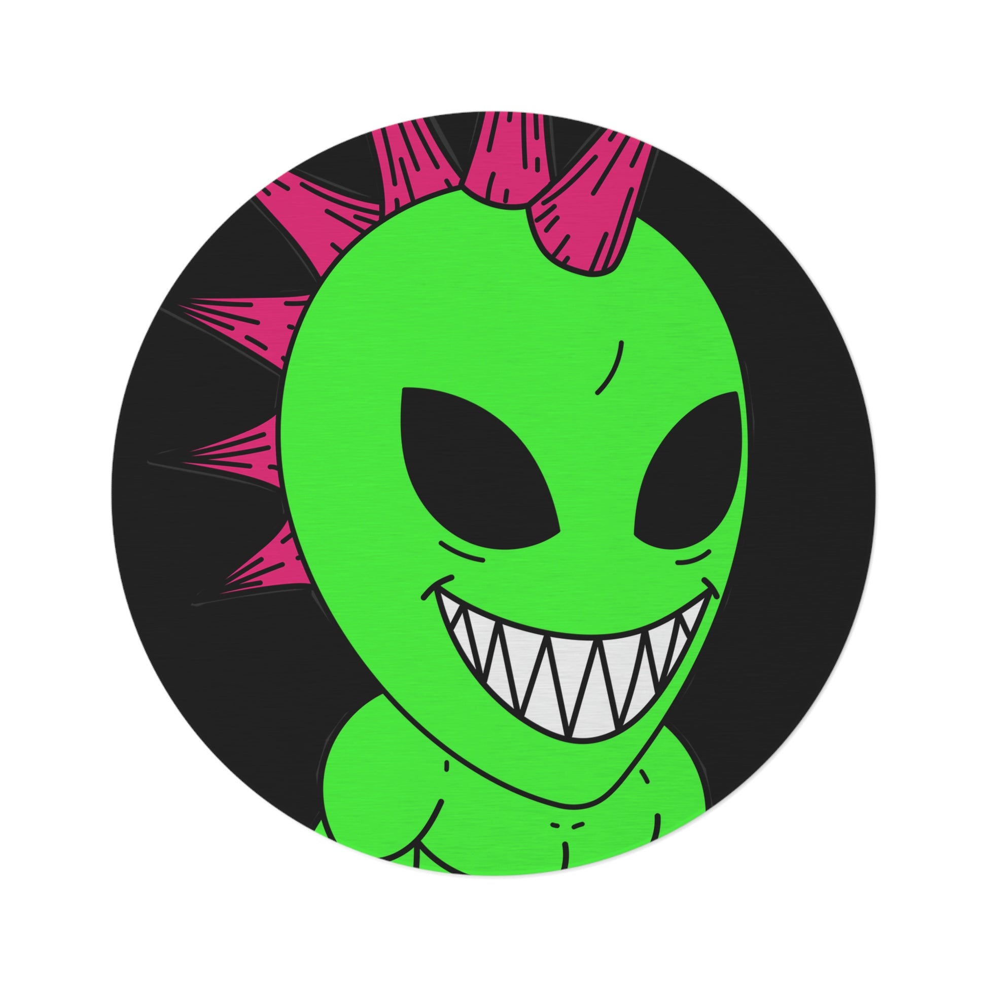 Spiked Pink Hair Muscle Big Smile Green Alien Visitor Round Rug - Visitor751