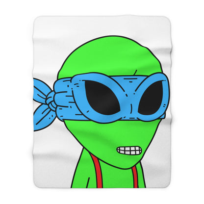 Green Alien Blue Ninja Mask Red Suspenders Visitor Sherpa Fleece Blanket