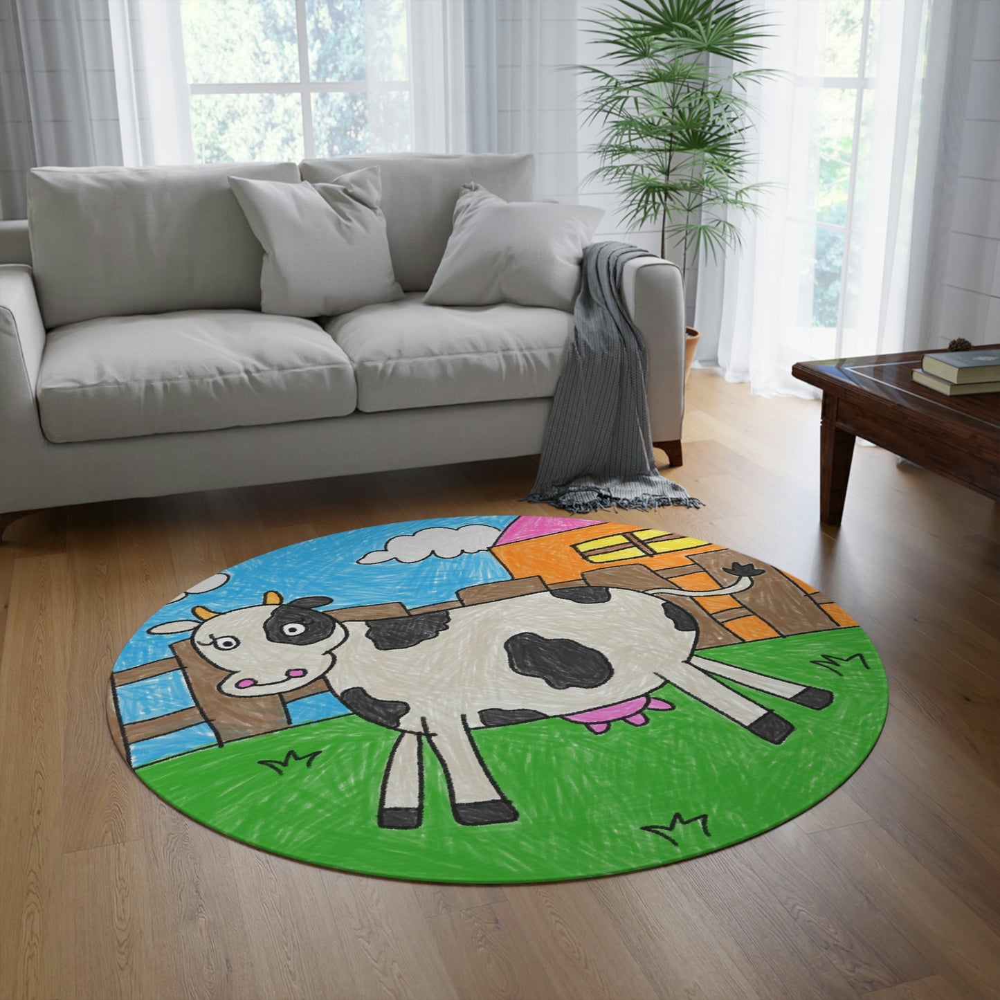 Cow Moo Farm Barn Animal Character Round Rug