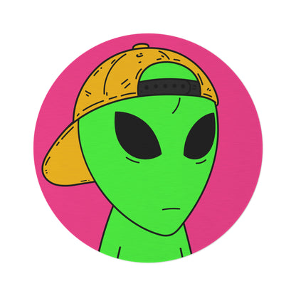 Green Alien Yellow Hat Visitor Round Rug - Visitor751